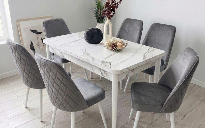 Трапезен комплект "Care Marble" Grey + 6 стола