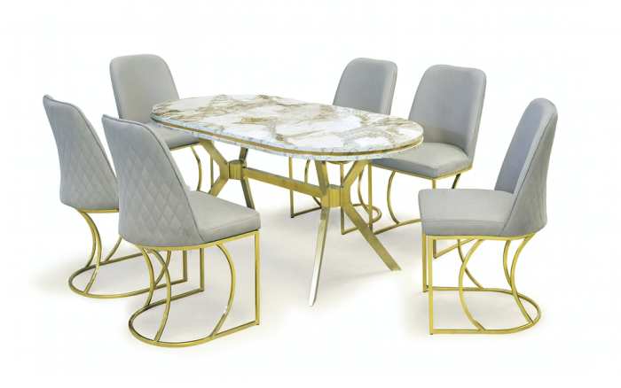 Трапезен комплект с 6 стола "KING GOLD MARBLE"
