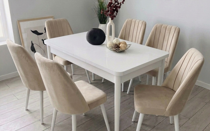 Трапезен комплект "MDF" Kare Beige + 6 стола